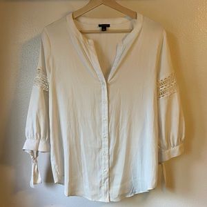 Ann Taylor | Lace Accent, Tie Sleeve Blouse 🕊